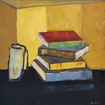 Painting titled "Pages d'equilibres" by Sophie Dumont, Original Artwork, Oil Mounted on Wood Stretcher frame