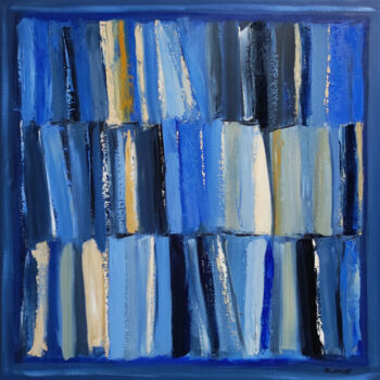 Painting titled "lecture en bleu maj…" by Sophie Dumont, Original Artwork, Oil Mounted on Wood Stretcher frame