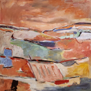 Painting titled "Panorama" by Sophie Dumont, Original Artwork, Oil Mounted on Wood Stretcher frame