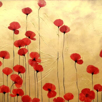 Painting titled ""Poppies"" by Sophie Duplain, Original Artwork, Acrylic Mounted on Wood Stretcher frame