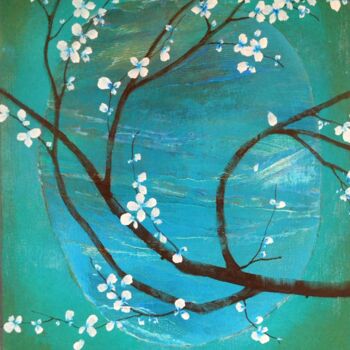 Painting titled ""Sakura in Emerald…" by Sophie Duplain, Original Artwork, Oil