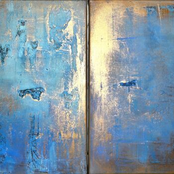 Painting titled ""L'Or Bleu 2"" by Sophie Duplain, Original Artwork, Acrylic Mounted on Wood Stretcher frame