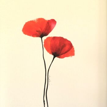 图画 标题为“"Fleurs Rouges 1"” 由Sophie Duplain, 原创艺术品, 丙烯 安装在木板上