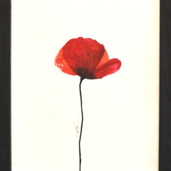 Рисунок под названием ""Fleur Rouge 3"" - Sophie Duplain, Подлинное произведение искусства, Акрил Установлен на Деревянная п…