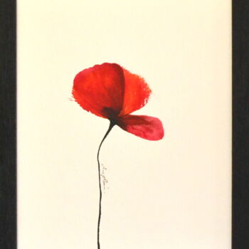 Dessin intitulée ""Fleur Rouge 5"" par Sophie Duplain, Œuvre d'art originale, Acrylique Monté sur Panneau de bois