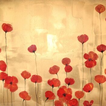 Картина под названием ""Poppies" 2" - Sophie Duplain, Подлинное произведение искусства, Акрил Установлен на Деревянная рама…