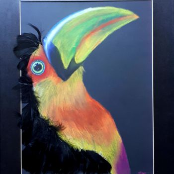 Zeichnungen mit dem Titel "Toucan" von Sophie Haldi, Original-Kunstwerk, Pastell Auf Holzplatte montiert