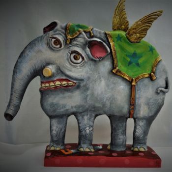 Sculpture intitulée "néléfant ailé" par Sophie Herniou (hs), Œuvre d'art originale, Pâte polymère