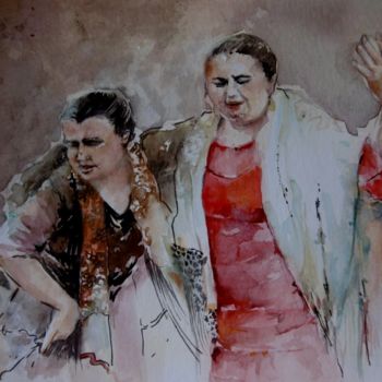 Ζωγραφική με τίτλο "Flamenco duet" από Sophie Himpens, Αυθεντικά έργα τέχνης, Ακουαρέλα
