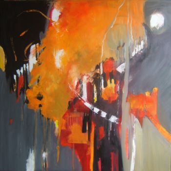 Painting titled "57-volcanique-80x80…" by Sophie Lafouge, Original Artwork, Oil