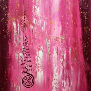 Painting titled "Huile Rose" by Sophie Lecesne, Original Artwork, Oil Mounted on Wood Stretcher frame