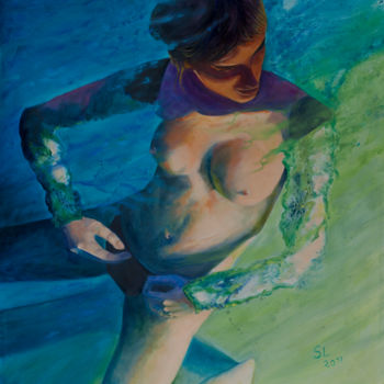 Peinture intitulée "Bain de minuit" par Sophie Loizeau, Œuvre d'art originale, Huile Monté sur Châssis en bois