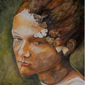 Pintura intitulada "femme papillon" por Sophie Loizeau, Obras de arte originais, Óleo Montado em Armação em madeira