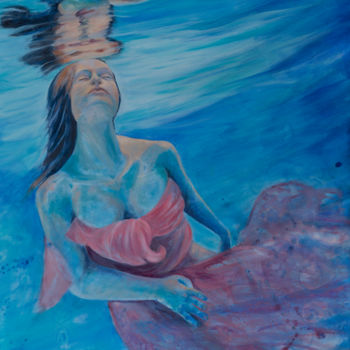 Painting titled "Sous l'eau" by Sophie Loizeau, Original Artwork, Oil Mounted on Wood Stretcher frame