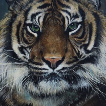 Painting titled "Most Wanted (Sumatr…" by Sophie Louise Parkhill, Original Artwork, Acrylic Mounted on Wood Panel