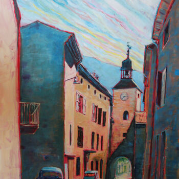 Painting titled "Beffroi, Chatillon…" by Sophie Mathieu, Original Artwork, Acrylic Mounted on Wood Stretcher frame