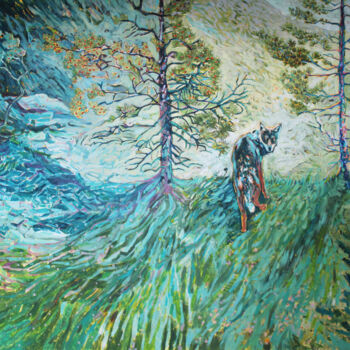 Peinture intitulée "Loup du Vercors" par Sophie Mathieu, Œuvre d'art originale, Acrylique Monté sur Châssis en bois