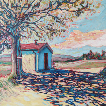 Painting titled "Matin dans les vign…" by Sophie Mathieu, Original Artwork, Acrylic Mounted on Wood Stretcher frame