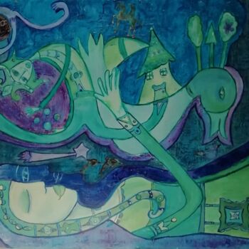 Malarstwo zatytułowany „Le rêve bleu” autorstwa Sophie Maugin, Oryginalna praca, Akryl Zamontowany na Drewniana rama noszy
