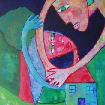 Painting titled ""L'invitation"" by Sophie Maugin, Original Artwork, Acrylic Mounted on Wood Stretcher frame