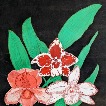 Peinture intitulée "Les trois orchidées" par Sophie Morel-Segret, Œuvre d'art originale, Gouache