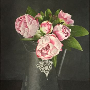 Painting titled "Bouquet de pivoines" by Sophie Motte, Original Artwork