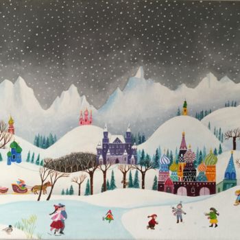 Painting titled "Paysage de Russie" by Sophie Motte, Original Artwork, Acrylic