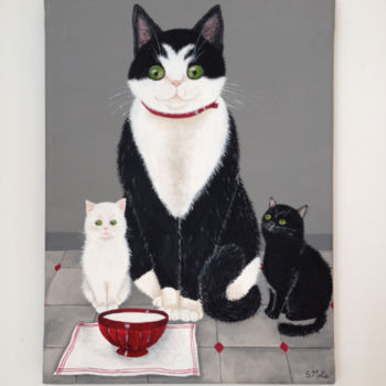 Peinture intitulée "chat-noir-et-chat-b…" par Sophie Motte, Œuvre d'art originale