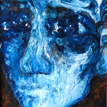 Schilderij getiteld "Tête bleue" door Sophie Orlicki, Origineel Kunstwerk, Olie