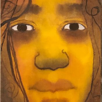 Ζωγραφική με τίτλο "Tête jaune" από Sophie Orlicki, Αυθεντικά έργα τέχνης, Λάδι