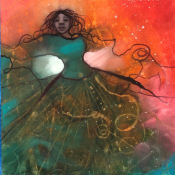 Schilderij getiteld "Danseuse turquoise" door Sophie Orlicki, Origineel Kunstwerk, Olie