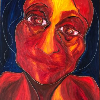 Картина под названием "Tête rouge orangé" - Sophie Orlicki, Подлинное произведение искусства, Масло