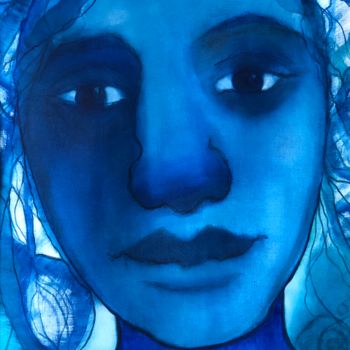 Pintura intitulada "Tête bleue" por Sophie Orlicki, Obras de arte originais, Óleo