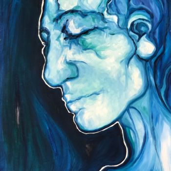 Painting titled "Tête « profil bleu »" by Sophie Orlicki, Original Artwork, Oil