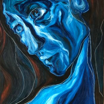 Schilderij getiteld "Tête « profil bleu »" door Sophie Orlicki, Origineel Kunstwerk, Olie