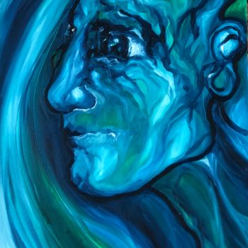 Malerei mit dem Titel "Tête «  profil bleu…" von Sophie Orlicki, Original-Kunstwerk, Öl