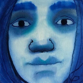 Peinture intitulée "Petite tête bleue" par Sophie Orlicki, Œuvre d'art originale, Huile