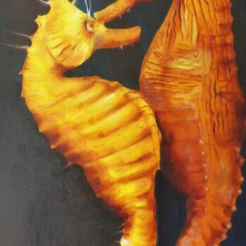 Painting titled "Les hippocampes amo…" by Sophie Pergeline, Original Artwork, Oil