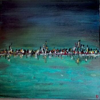 Painting titled "Ville sur l'eau" by Sophie Renault, Original Artwork, Acrylic