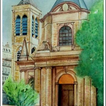 Pittura intitolato "Une église parisien…" da Sophie Tellier, Opera d'arte originale, Acquarello