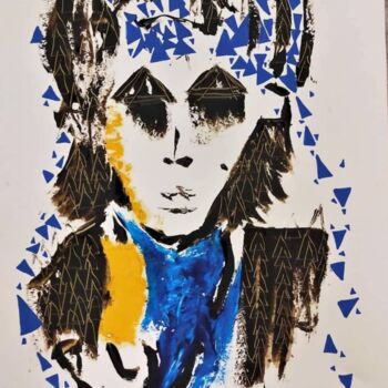 Painting titled "portrait bleu" by S Bazy, Original Artwork, Acrylic