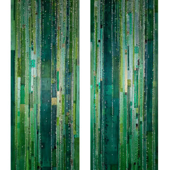 Painting titled "Waterfall (diptyque)" by Sophie Cantou, Original Artwork, Acrylic Mounted on Wood Stretcher frame