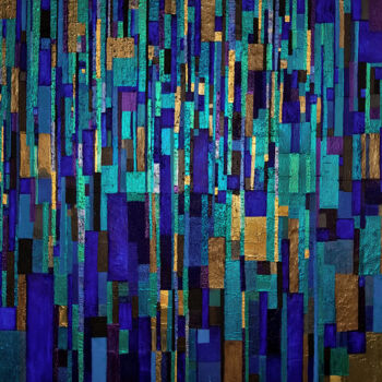 Malerei mit dem Titel "Bleu pluie" von Sophie Cantou, Original-Kunstwerk, Acryl Auf Keilrahmen aus Holz montiert