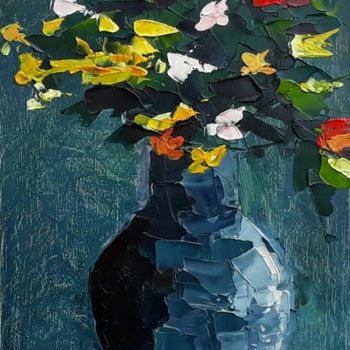 「Le vase」というタイトルの絵画 Sophie Chaze-Claretによって, オリジナルのアートワーク, オイル ウッドパネルにマウント