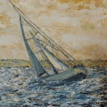 Painting titled "Hisse les voiles 2" by Sophie Delavague, Original Artwork, Oil Mounted on Wood Stretcher frame