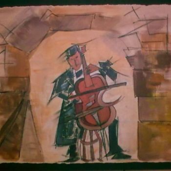 Painting titled "violoncelle" by Zaf, Original Artwork