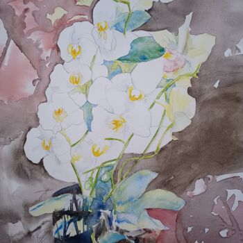 Malarstwo zatytułowany „Orchidées blanches” autorstwa Thérèse Soriano, Oryginalna praca, Akwarela