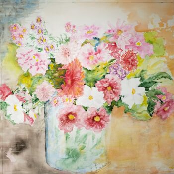 Картина под названием "Bouquet ensoleillé" - Thérèse Soriano, Подлинное произведение искусства, Акварель