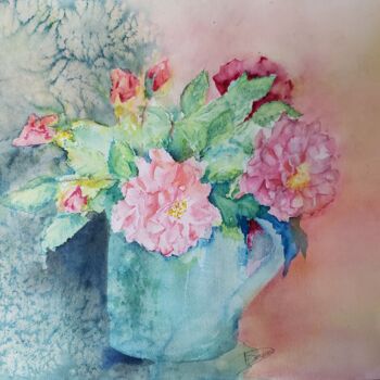 Malarstwo zatytułowany „Bouquet de roses ro…” autorstwa Thérèse Soriano, Oryginalna praca, Akwarela