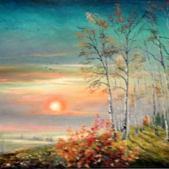 Painting titled "Autumn Sunrise" by Sorinapostolescu, Original Artwork, Oil